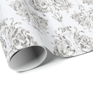 Silver en White Damask Cadeaupapier