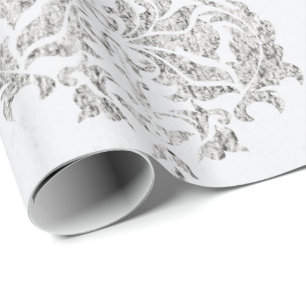 Silver en White Damask Cadeaupapier