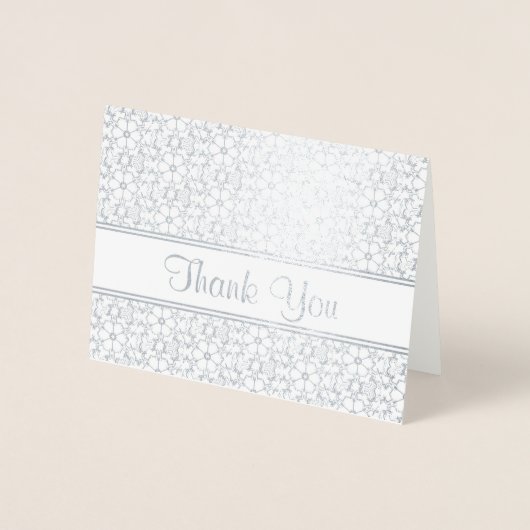 Silver en White Floral Pattern Dank u Folie Kaarten (Voorkant)