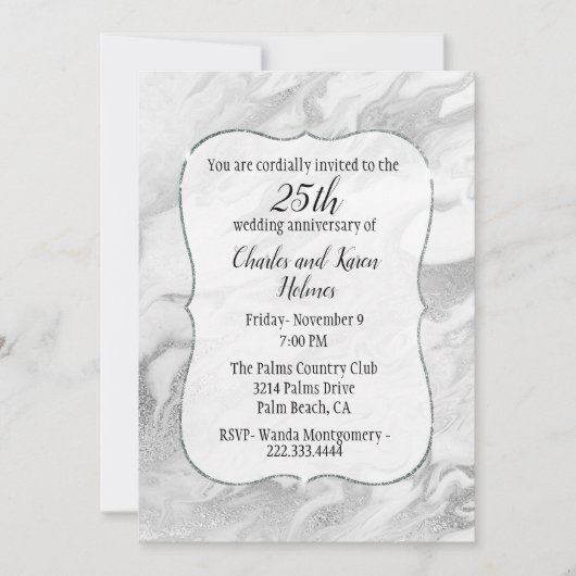 Silver en White Marged Jubileum Invitation Kaart (Voorkant)