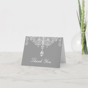 Silver en White Scrollwork Dank u Bedankkaart