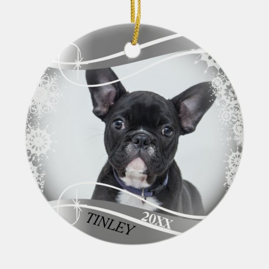 Silver en White Snowflake Lijst - DIY Foto Keramisch Ornament (Voorkant)