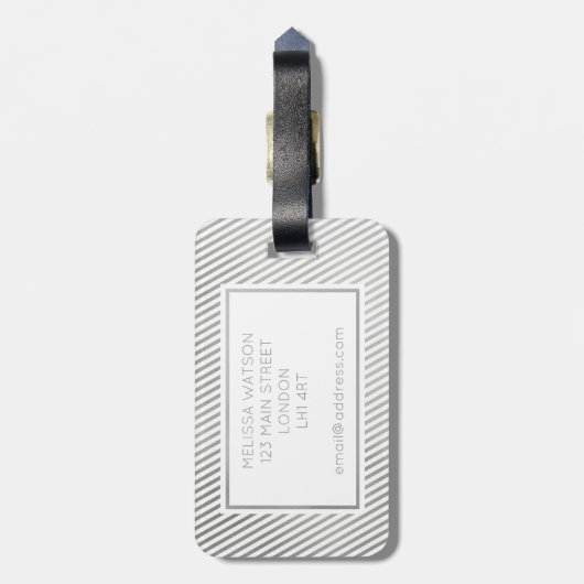 Silver en White Striped Bagagelabel (Achterkant verticaal)