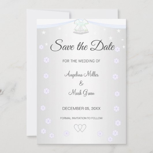 Silver en White Wedding Save the Date Invitation Kaart (Voorkant)