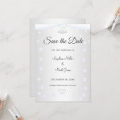 Silver en White Wedding Save the Date Invitation Kaart (Voorkant / Achterkant in situ)