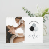 Silver- en zwarte ballonnen | Jongen 1e verjaardag Kaart (Staand voorkant)