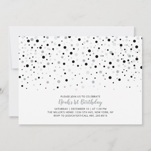 Silver- en zwarte ballonnen | Jongen 1e verjaardag Kaart (Achterkant)