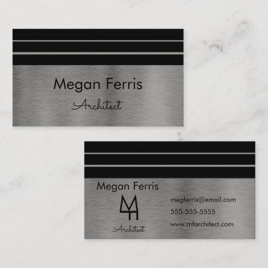 Silver- en zwarte minimalistisch visitekaartje (Voorkant / Achterkant)