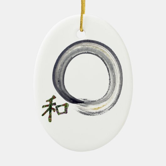 Silver enso met Kanji - harmony Keramisch Ornament (Voorkant)