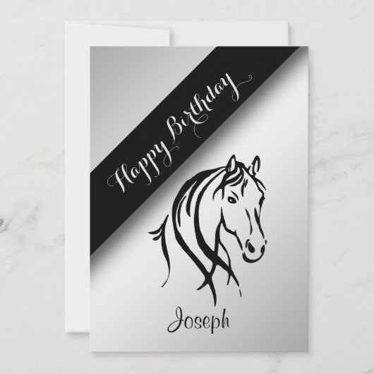 Silver Equine Birthday Party Invitation Kaart (Voorkant)