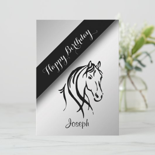 Silver Equine Birthday Party Invitation Kaart (Staand voorkant)