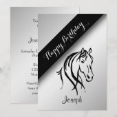 Silver Equine Birthday Party Invitation Kaart (Voorkant / Achterkant)