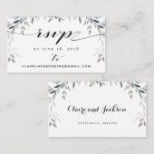 Silver Eucalyptu Greenery Wedding RSVP Online Kaar Visitekaartje (Voorkant / Achterkant)