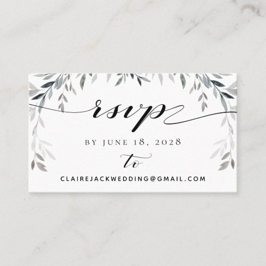 Silver Eucalyptu Greenery Wedding RSVP Online Kaar Visitekaartje (Voorkant)