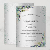 Silver eucalyptus glanzend huwelijk kaart (Voorkant / Achterkant)