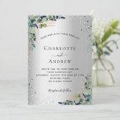 Silver eucalyptus greenery sparkle luxe bruiloft kaart (Staand voorkant)