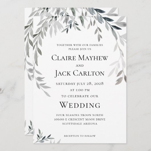 Silver Eucalyptus Greenery Wedding 2 Kaart (Voorkant / Achterkant)