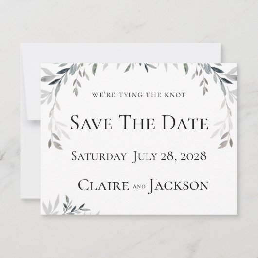 Silver Eucalyptus Greenery Wedding 2 Save the Date Kaart (Voorkant)