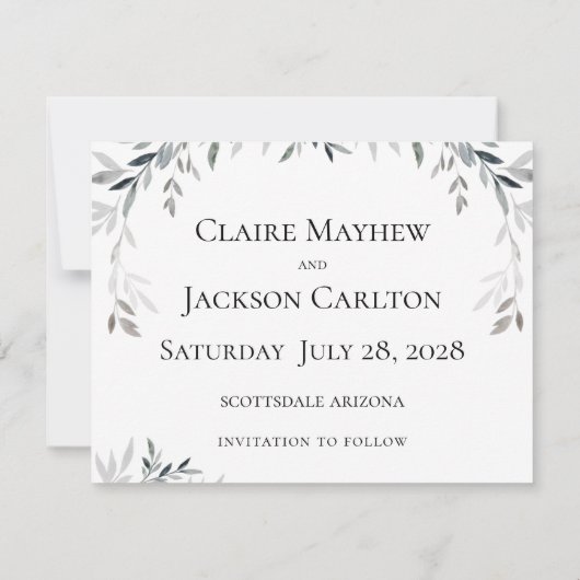 Silver Eucalyptus Greenery Wedding 2 Save the Date Kaart (Achterkant)