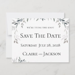 Silver Eucalyptus Greenery Wedding 2 Save the Date Kaart