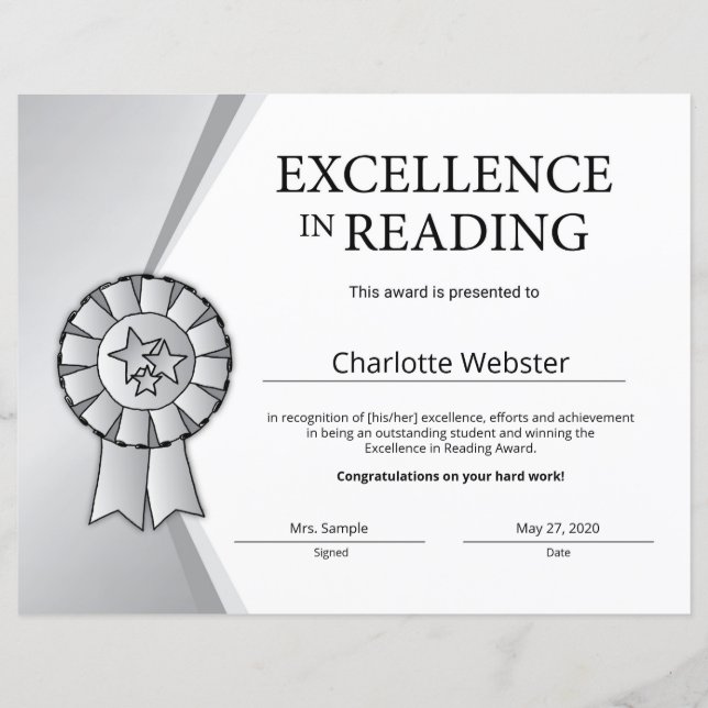 Silver Excellence in de toekenning van leescertifi (Voorkant)