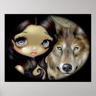Silver Eyed Wolf ART PRINT gothic big eye fantasy