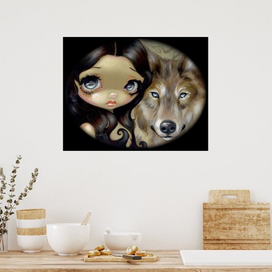 Silver Eyed Wolf ART PRINT gothic big eye fantasy (Keuken)