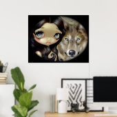 Silver Eyed Wolf ART PRINT gothic big eye fantasy (Thuiskantoor)