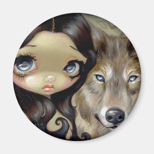 "Silver Eyed Wolf" magneet (Voorkant)