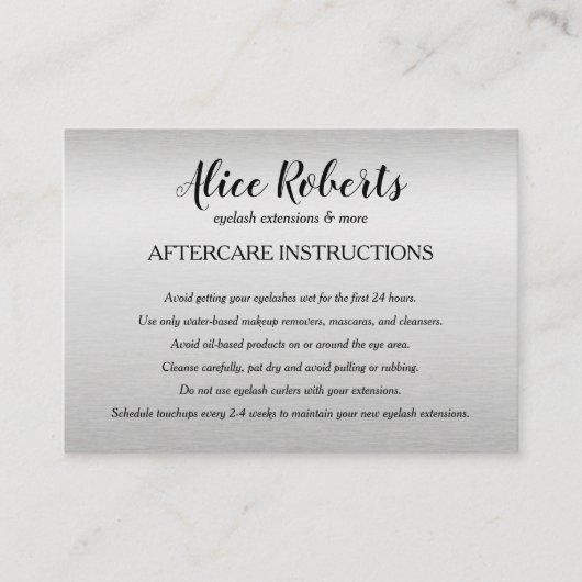 Silver Eyelashes Brow Bar Nacare Instructions Visitekaartje (Voorkant)