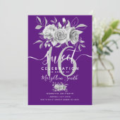 Silver Fab Floral Glitter 16th Birthday Paars Kaart (Staand voorkant)