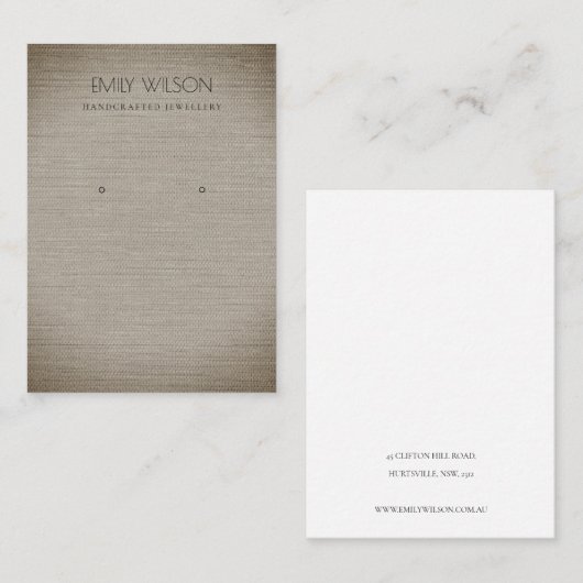 SILVER FABRIC FOLIE KAN TEXTURE EARRING DISPLAY VISITEKAARTJE (Voorkant / Achterkant)