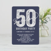 Silver Fabulous 50th Birthday Party Invite Kaart (Staand voorkant)