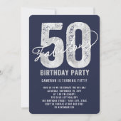 Silver Fabulous 50th Birthday Party Invite Kaart (Voorkant)
