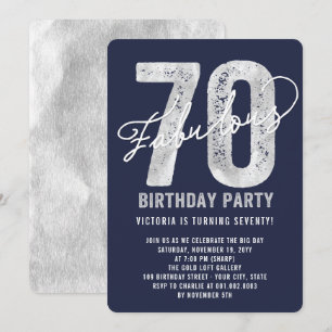 Silver Fabulous 70th Birthday Party Invite Kaart