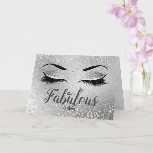 Silver Fabulous Glitter Eyes Standard Birthday Kaart (Orchidee)