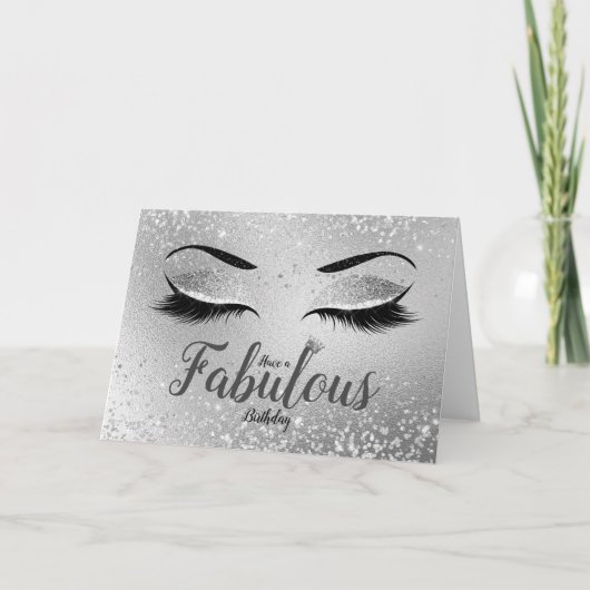 Silver Fabulous Glitter Eyes Standard Birthday Kaart (Voorkant)