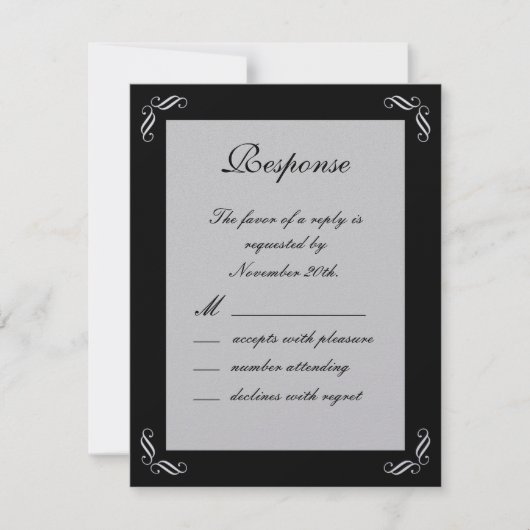 Silver Fairy Tale RSVP (zwart) Kaartje (Voorkant)