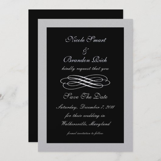 Silver Fairy Tale Save the Date (zwart) (Voorkant / Achterkant)