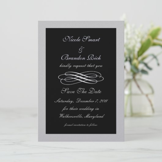 Silver Fairy Tale Save the Date (zwart) (Staand voorkant)