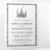 Silver Fairytale Castle Princess Carriage Weduwsch Drieluik Uitnodiging (Binnenzijde eerst)