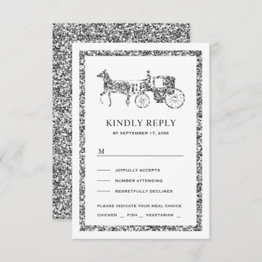Silver Fairytale Princess Carriage Weduwschap RSVP Kaartje (Voorkant / Achterkant)
