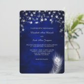 Silver Falling Leaf and Feather Wedding Kaart (Staand voorkant)