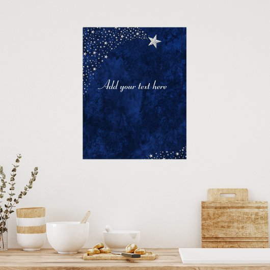 Silver Falling Stars Blue Poster (Keuken)