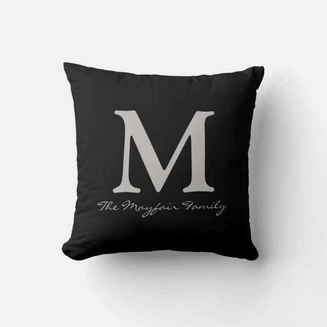 Silver Family Monogram en Naam Kussen (Voorkant)