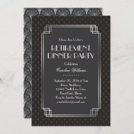 Silver Fans Art Deco Retirement Party Kaart