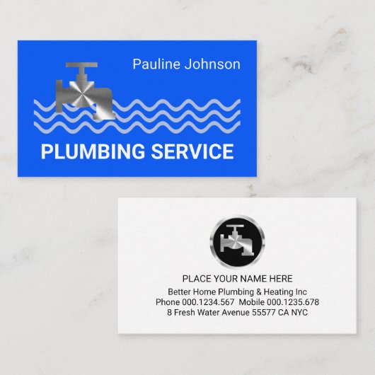 Silver Faucet On Bright Blue Wave Visitekaartje (Voorkant / Achterkant)