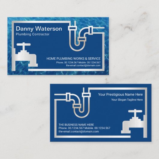 Silver Faucet Pipe Blue Water Plumbing Visitekaartje (Voorkant / Achterkant)