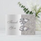 Silver Faux Bow & Diamonds Hartelijk dank Bedankkaart (Staand voorkant)