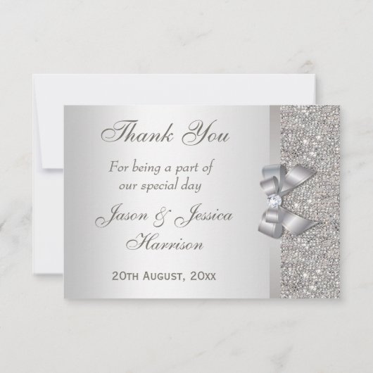 Silver Faux Bow & Diamonds Hartelijk dank Bedankkaart (Achterkant)